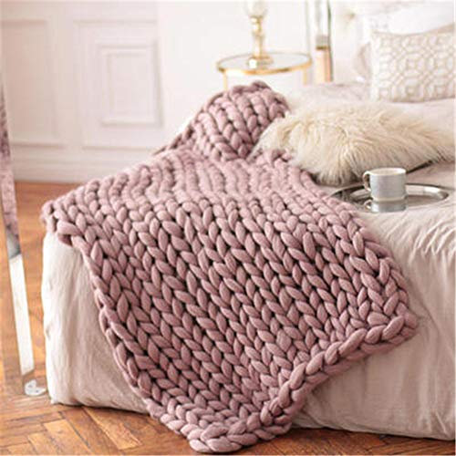 Hava Kolari Gestrickte Decke, Grobe Strickdecke Wolle Garn Arm Super große handgewebte Decke Haustier Bett Stuhl Sofa Yoga Matte Teppich (Graues Rosa,70x130cm)