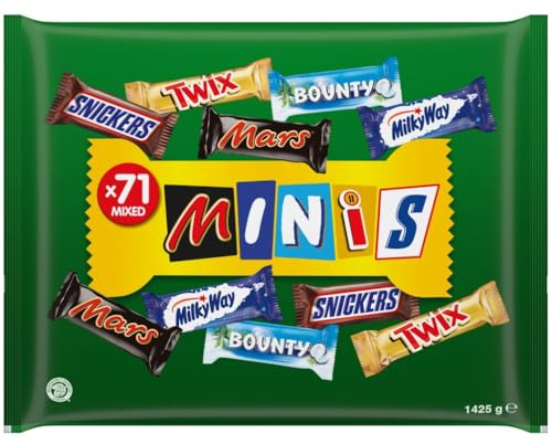 Mixed Chocolate Bars Multipack Bulk Bag 1425g – 71 Fun Size Milk Chocolate Bars & Chocolate Sweets Variety Pack with Mini Mars, Snickers, Twix, Bounty & Milky Way, Chocolate Gift, Sharing & Snacks