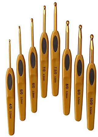 VOANZO 8pcs Juego de agujas de tejer de ganchillo de alúmina marrón con mango de plástico blando (gancho dorado)