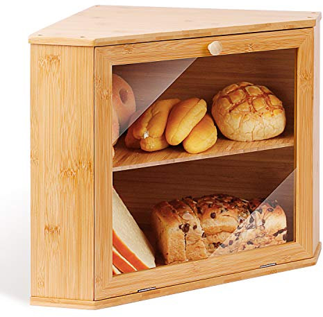 Leader Accessories Contenitore per Pane e Dolci in Bambù Naturale, Portapane con Coperchio Frontale a Ribalta, Cestino per il Pane per Cucina e Panetteria ecc, 39 x18 x 23 cm