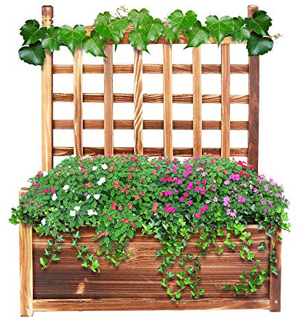 Medla Bac à Fleurs avec Treillis Rectangulaire, Bac Potager sur Pied en Bois, Jardinière avec Treillage Esthétique et Pratique, Idéal pour Balcon, Terrasse, Jardin - 63.5x34x76cm, Charge Max 40kg