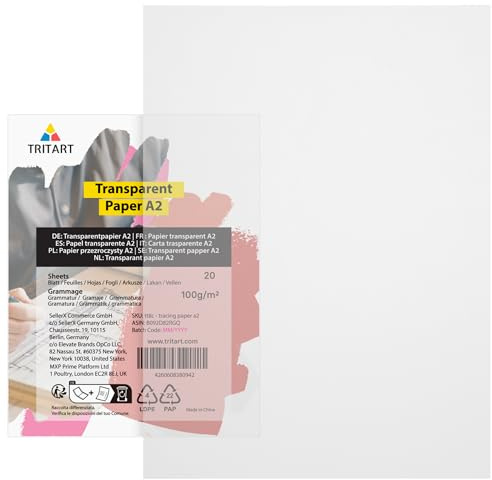 Tritart Transparent papper vit, DIN A2 | 20 ark 100 g/kvm | papper transparent