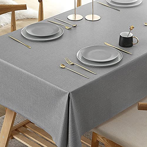 Tischdecke Grau Qualitäts-Upgrade Wachstuch Tischdecke abwischbar Lotuseffekt Waterproof Wetterfest PVC Plastik-Tischdecken, Tischtuch Für Wohnzimmer Garten Balkon Küche(140x200 cm)