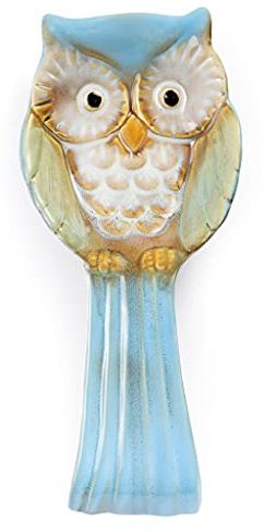 Sanbege Porta Cucharas, Soporte de Cerámica para Utensilios, Búho, Soporte para Cucharas de Búho, Soporte para Cucharones para Estufa, Encimera de Cocina, Mesa de Comedor (Azul)