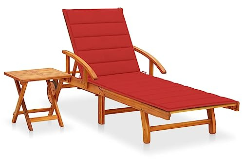 vidaXL Sonnenliege mit Tisch und Auflage Akazie Massivholz