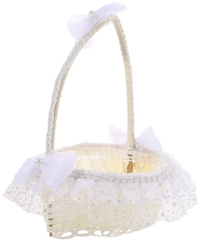 PRETYZOOM Wedding Flower Basket Lace Heart-Shaped Flower Girl Basket with Handle Lightweight Portable for Banquets and Parties