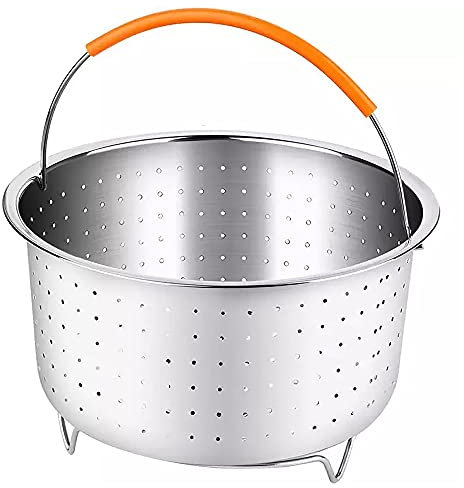Kalsey Cestello per Cottura, Cestello Verdura Multifunzione a Vapore, Inox con Manico in Silicone, Fits Most a Pressione Pot, Verdure a Vapore, Uova (3QT)