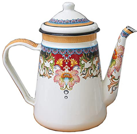 SGSG Enamel Teapot Floral Teakettle 1.2L Large Porcelain Enameled Teakettle Retro Turkish Coffee Pot Colorful Hot Water Tea Kettle Pot for Stovetop