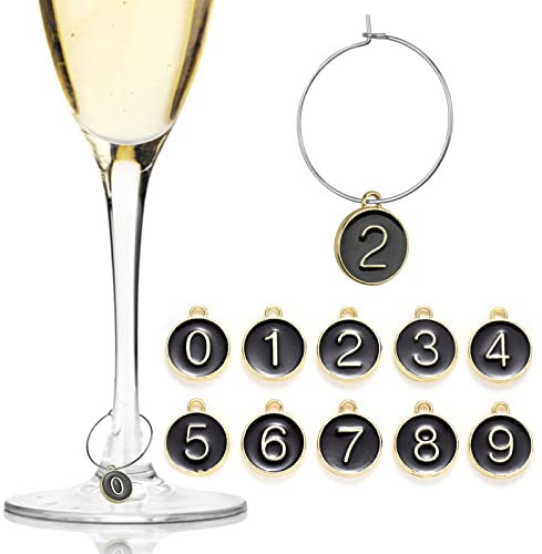 Linkidea Glass Markers for Drinks, Wine Glass Charms Markers Tags Identification for Stem Glasses Drinking, Funny Drink Marker Metal Ring Tags Number Charms Pendant for Party (Black)