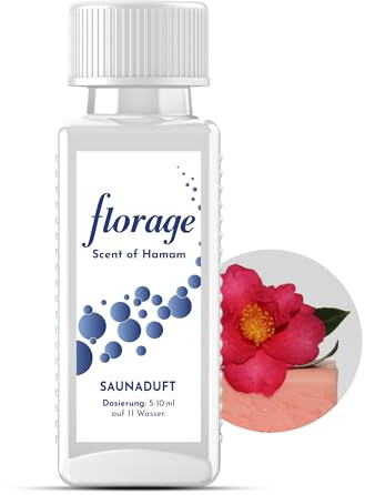 Florage 100ml Saunaaufguss SCENT OF HAMAM - 50 Jahre Erfahrung als deutsche Duftmanufaktur, hochergiebiges Aufgussmittel für die Sauna, viele Aufguss Düfte, vegan und ohne Tierversuche, auch als Set
