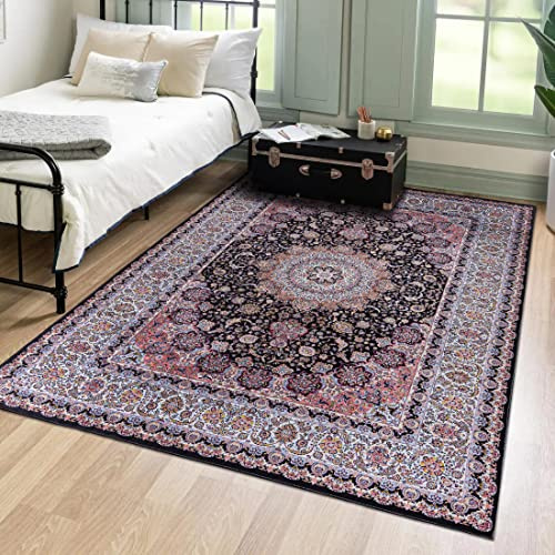 Mazovia Groß Teppich Wohnzimmer 160x230cm Schwarz Klassisch Traditionell | Teppich für Schlafzimmer Büro Esszimmer Flur Stilvoll Rutschfest Maschinenwaschbar Wetterfest Pflegeleicht Tierfreundlich