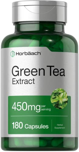 Horbäach Green Tea Extract Supplement | 450mg | 180 Capsules | Extra Strength Herbal Formula | Non-GMO and Gluten Free
