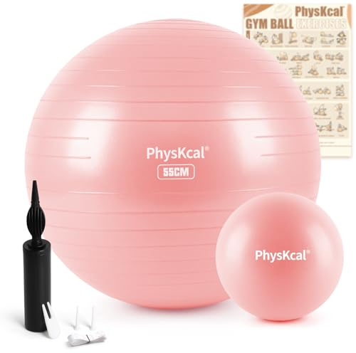 PhysKcal 55cm Pink Dicker Gymnastikball und 23 cm Pilatesball Set, Anti Burst Gymnastikball, Anti-Rutsch-Sitzball, Balanceball, Yogaball für Zuhause, Fitnessstudio und Büro