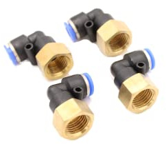 Pneumatic Angled Push-In Fitting 90° with Internal Thread 1/4 Inch - 6 mm IQS 4 Pieces Push In Connection Industrial Quality Air Compressor Fittings Air Line Fittings (1/4 Inch - 6 mm - 90° Angle)