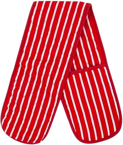 100% Cotton Heat Resistant Stripe Double Oven Glove Mitts for Home Kitchen Restaurant, Hot Pots, Trays, and Pans-Red Heat Resistant Oven Gloves Cooking Potholders Butcher Mitts
