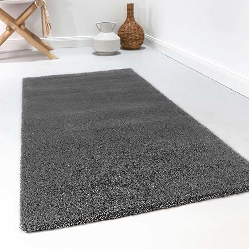 Wecon Home Esprit Schurwollteppich Hochflor modern, kuschelig, für Wohnzimmer, Schlafzimmer oder Arbeitszimmer – Greenwood Rug (70 x 140 cm, grau)