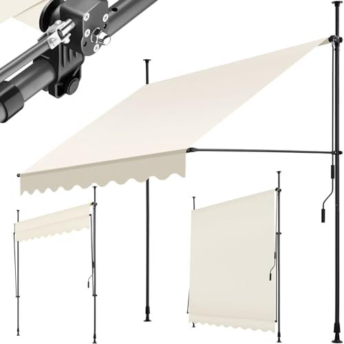 tectake Store banne sans Perçage Auvent Marquise Retractable avec Manivelle Multi-Fonction Store latéral Enroulable Brise Vue Brise Soleil Opaque en Aluminium - Beige, 200 x 180 cm