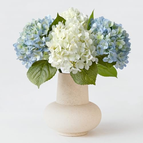 ZYTUYO 2PCS White & 2PCS 20 Light Blue Hydrangea Artificial Flowers Real Touch Faux Hydrangeas with Long Stem for Spring Home Decor Baby Shower Floral Arrangement Kitchen Party Wedding Xmas Decor