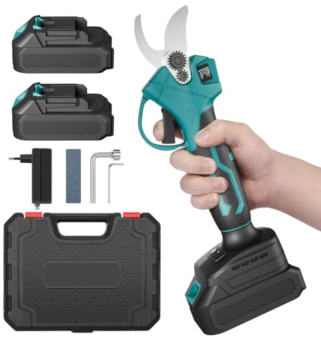 Geevorks Tijeras de Podar Eléctricas,Tijeras de Podar Bateria Profesional,Inalámbricas, Tijeras de Jardín Eléctricas,2 * 2000mAh Batería,Diámetro Máximo de Corte de 30 mm,para Jardines, Ramas,Huertos