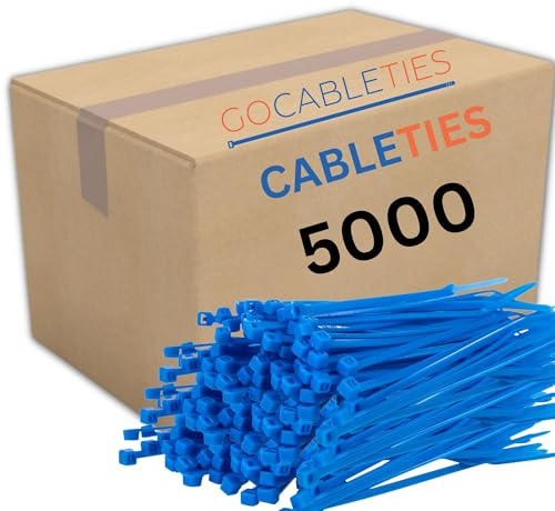 Gocableties Small Blue Cable Ties, 150mm x 3.6mm, Bulk Pack of 5000, 6” Premium Nylon Zip Ties, Plastic Tie Wraps, Secure Self-Locking Mechanism, for Home, Garden, Office and DIY