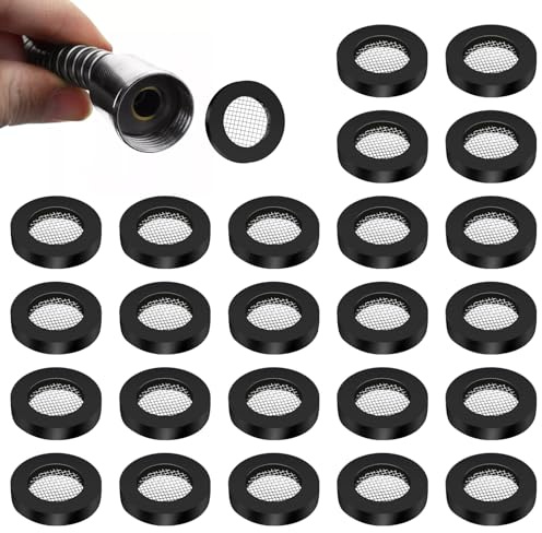 24Pcs Shower Head Gasket 1/2 Garden Filter Pressure Shower Head Washer Gasket Black Rubber Washer, Intermediate with Wire mesh for 1/2 inch tap Connector washers, Hose, Garden Hose
