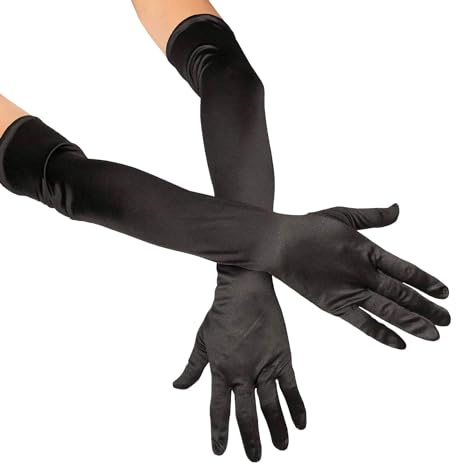 Lange Opernparty Spaghetti-Tee-Handschuhe aus den 1920er Jahren, Erwachsener-Abmessungen Ellenbogenlänge W-G-1 (schwarz)