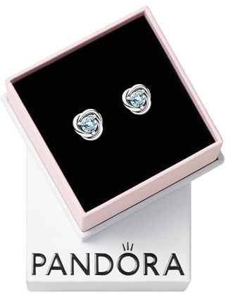 Pandora March Sea Aqua Blue Eternity Circle Stud Earrings, Gift Box | Sterling Silver Birthstone Earrings with Man-Made Stones for Women, Gift for Her