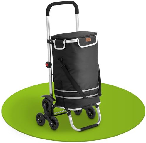 Juskys 3in1 Einkaufstrolley für Treppen - 56 L, modern & klappbar - Treppensteiger Trolley zum Shopping - Sackkarre & Tasche - Trolli Schwarz