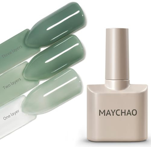 MAYCHAO 15ML Jelly Gel Nail Polish, Olive Green Gel Polish Soak Off UV LED Nail Polish Nail Art Starter Manicure Salon DIY at Home, 0.5 OZ