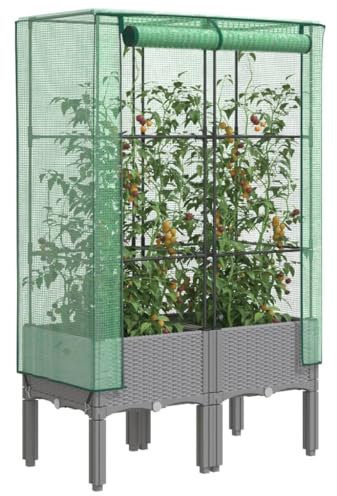 Xichuzi Hochbeet mit Gewächshaus-Aufsatz Rattan-Optik 80x40x140 cm, Palettenrahmen, Hochteich, Gemüsebeet, Kräuterregal Balkon, Blumenbeet, Kräuterspirale, Tomatenbeet, Pflanzhochbeet - 4015861