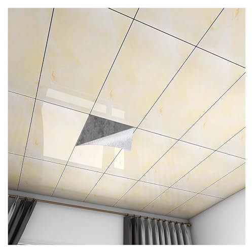 Carreaux de plafond en marbre, autocollants muraux pelés et collés, panneaux muraux brillants, autocollants for cuisine et salle de bains(Yellow,30x60cm(40pcs))