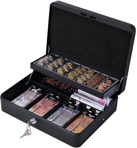 Geldkassette abschließbar mit Schlüssel,Geldkassette mit Münzzählbrett, Kleine tragbare Kasse für Haus, Büro und Veranstaltungen, 30 * 24 * 9cm