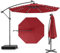 GOPLUS Sombrilla Jardín Ø 3m con 40 Luces LED Solares, Parasol Excentrico Inclinable con Manivela, Base Saco de Arena, Protección UV, Impermeable, Sombrilla Terraza Exterior Grande Piscina (Rojo)