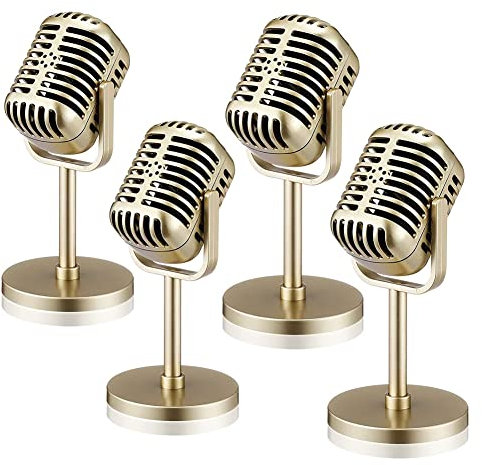 Asuinxurr 4 accesorios de micrófono retro modelo vintage micrófono antiguo juguete micrófono micrófono micrófono escenario decoración de mesa dorado
