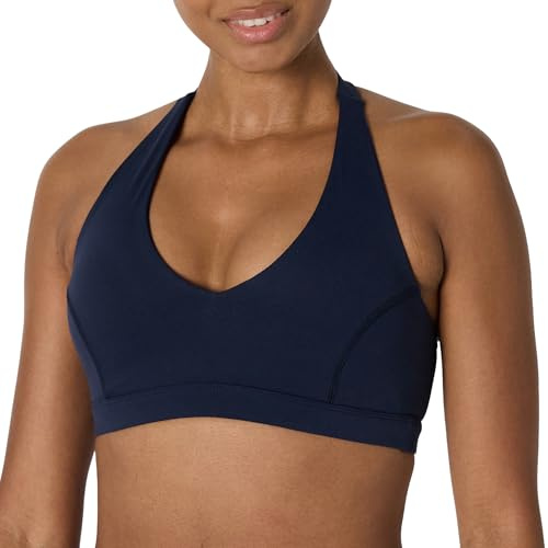 Amazon Essentials Sujetador Deportivo FormFlex, Suave y Ligero, Halter con Cuello en V Mujer, Azul Marino, M
