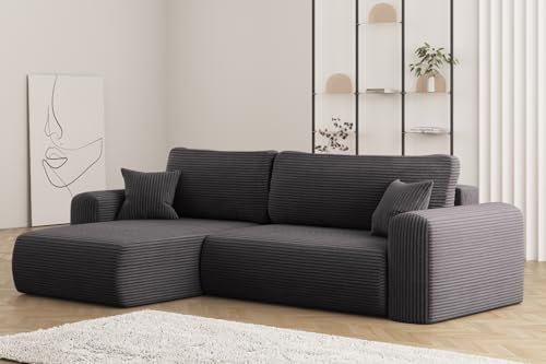 Friderik Capri L hörnsoffa – 272 cm bäddsoffa med sänglåda och sovfunktion, poso-tyg, vardagsrum, vänster, 4-sits, mörkgrå, 22