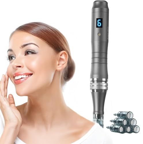 Microneedling Derma Roller Pen 0.25mm - Dermabrasion Roller Derma Microneedle Stamp - Beauty Cosmetic Kit for Women and Men at Home, with Storage Case, Black
