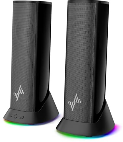 Nylavee Computer Speakers for Desktop PC, Immersive Sound with RGB Lights, USB/USB-C Powered & 3.5mm AUX-in Plug-and-Play Speakers for Monitor & Laptop