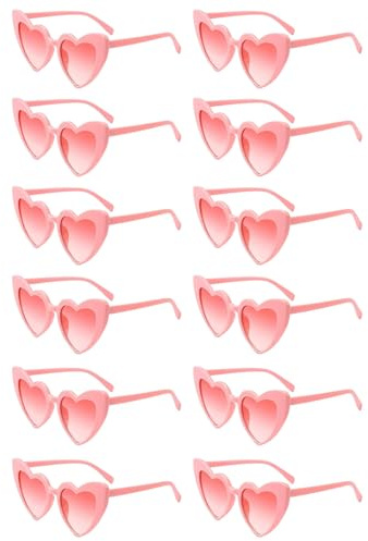 HSMHLYYB Partybrille Herz Sonnenbrill, 12 Stück Herz Sonnenbrille Hochzeit Damen, Vintage Herzform Brille, Bride to Be Deko Sonnenbrille Herzform, JGA Partybrillen für Party, Hochzeit(Rosa)
