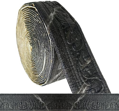Bordüre Selbstklebend - 10m x 8cm x 5mm - 3D Stuckleisten Wand, Zierleisten Selbstklebend, Wasserdicht Wandbordüre, Leisten Selbstklebende, Roll Border Trims für Ecken Linien Decken Dekoration,Schwarz