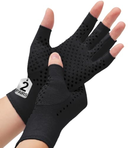 DRNAIETY 2 Pairs Compression Gloves- Arthritis Gloves for Men & Women, Anti-Slip Fingerless for Typing Daily Work (M)