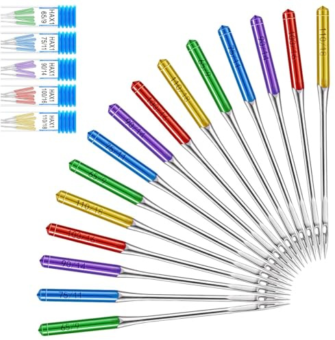 30pcs Ball Point Sewing Machine Needles, Regular Flat Shank Sewing Needle with Size in HAX1 65/9, 75/11, 90/14, 100/16, 110/18, Machine Needles for Singer, Brother, Home Sewing Machine (5 Colors)