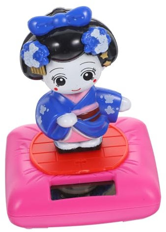 UPKOCH Solar Kimono Puppe Auto Ornament Mit Nickendem Kopf Kleine Kunststoff Figur Für Auto Und Zuhause Solarbetrieben Bunte Japanische Kimono Dekoration