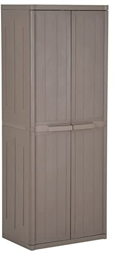 Gecheer Armadio da Giardino, Mobiletto Portaoggetti con 4 Ripiani, 65x45x172 cm, in PP con Effetto Legno, per Esterno e Interno