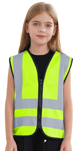 Sywiyi Gilet Haute Visibilité Pour Enfants Et Adolescents Unisex Vestes Réfléchissantes Sans Manches Avec Fermeture Éclair Gilet De Sécurité Veste Costume Pour Un jaune fluorescent 7-10 Years