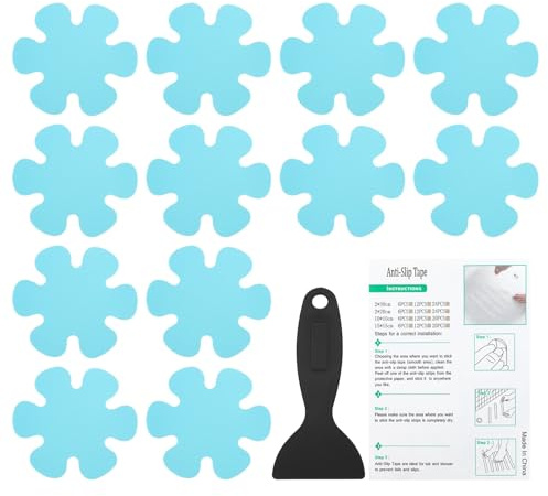 PATIKIL Bathtub Non Slip Stickers 3.9 x 3.9 Inch, 12 Pack Flower Safety Shower Floor Anti Slip Stickers with Adhesive Decals Scraper for Bath Tub Shower Floor Stair, Blue