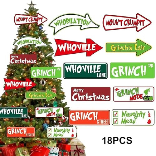Decoración navideña colgante de 18 piezas de adornos de grin para fiestas, decoración colgante de cartón, cartel de patio del Polo Norte, Navidad, césped, árbol de Navidad, adornos colgantes