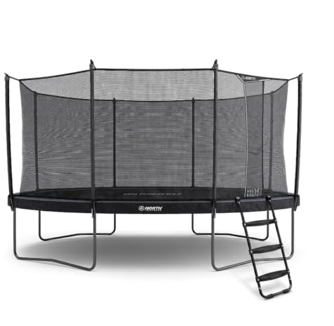 North Trampoline Pioneer Trampolin Outdoor mit Sicherheitsnetz und Leiter – Prämie Gartentrampolin für Outdoor – Hohe Sprungkraft mit S400-Federn – Werkzeugloser Aufbau – Robuster Rahmen