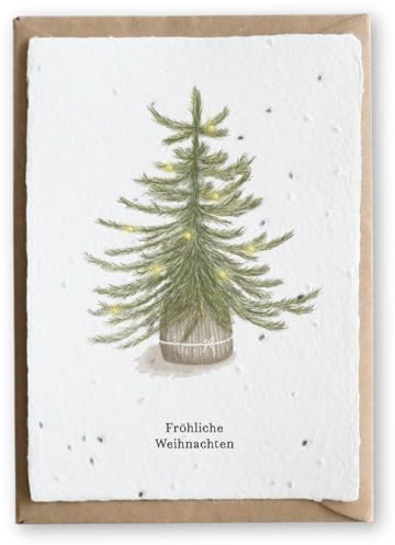 hey little green Weihnachtskarte zum Einpflanzen aus handgemachtem Saatpapier | Wachsende Grußkarte zu Weihnachten | Nachhaltiges Papier | mit Briefumschlag (Weihnachtsbaum, 1 Karte)