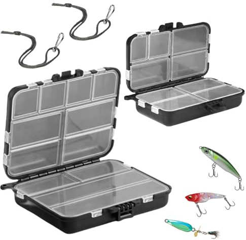 2 Stück Köderbox Angeln, Multifunktionale Tackle Box Angeln Fächer Angelbox